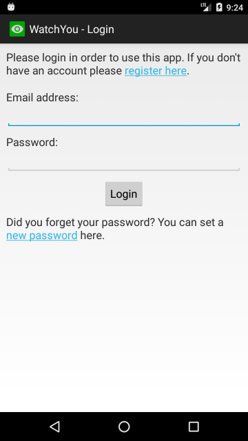 Screenshot from the WatchYou app - Login
